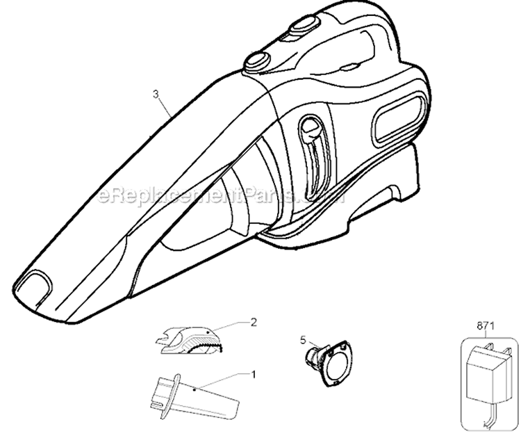 Page A Diagram and Parts List for Type 1 Black and Decker Hand Vacuum